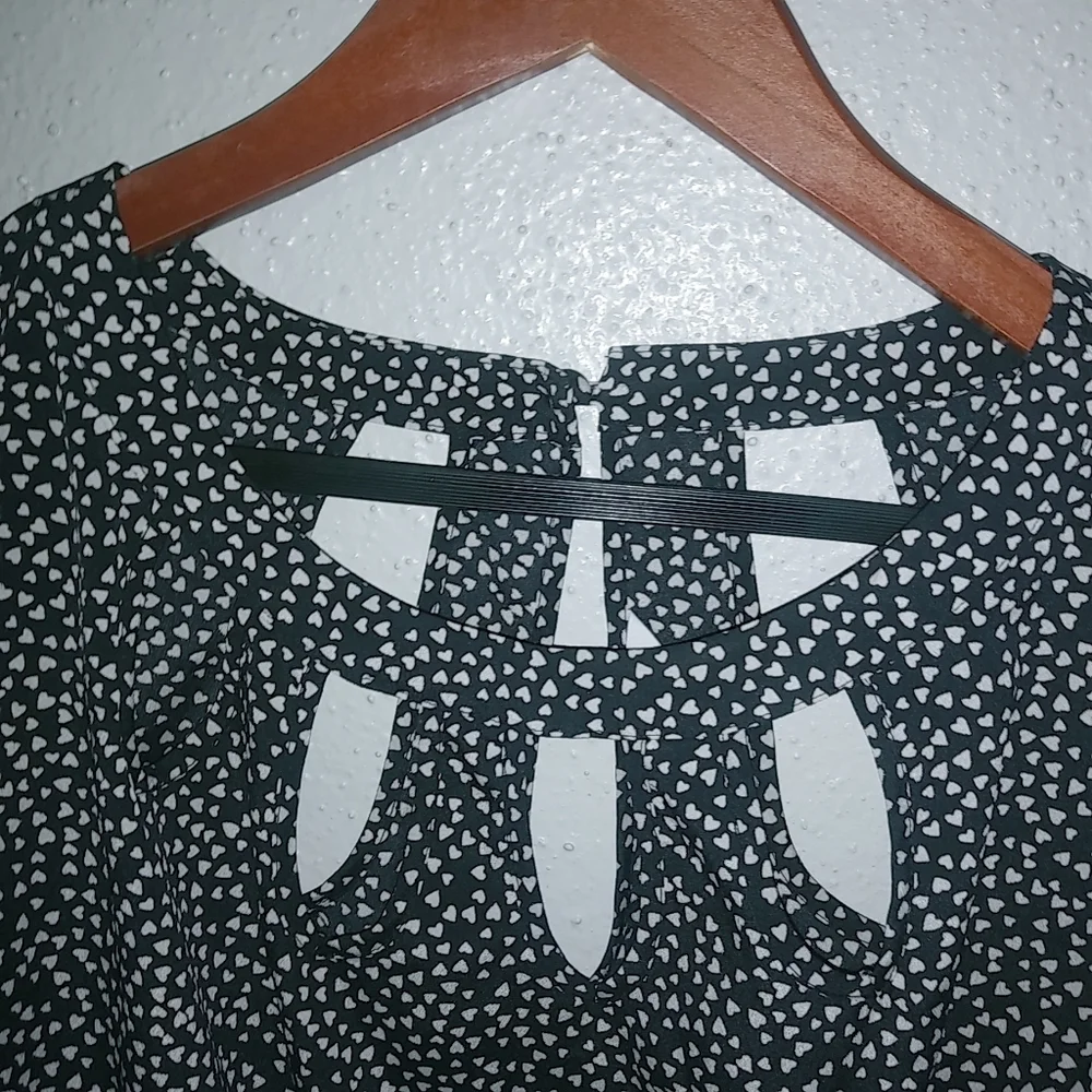 Candies M Hearts All Over Print Fairygoth Black Long Sleeved Feminine Top